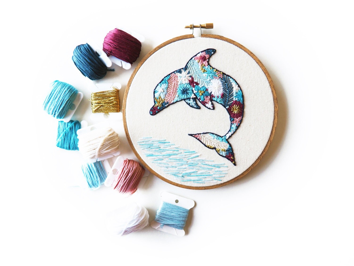 Floral dolphin embroidery 6 hoop art animal Floral dolphin embroidery 6 hoop art animal