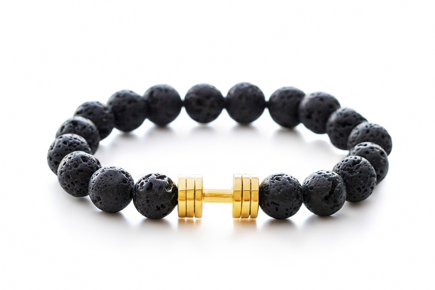 Lava stone Dumbbell bracelet 24K Gold plated fitness jewelry