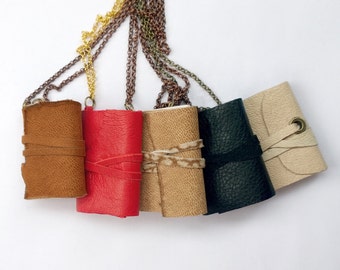 Set of 5 Mini Book Necklace, mini book jewelry, mini journal, tiny book , journal, literature necklace, leather journal