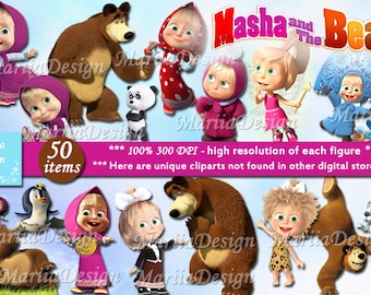 50 Masha and the Bear Clipart - 50 PNG - 300 Dpi, Masha and the Bear Png, Masha and the Bear clip art, Instant download - ONLY FILES