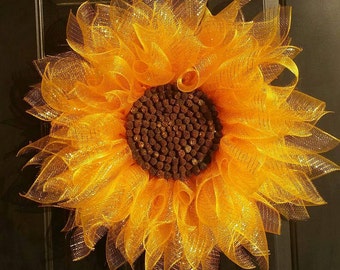 Sunflower Wreath, Deco Mesh Sunflower Wreath, Summer Wreath, Front Door Wreath, Everyday Wreath, Home Decor, Flower Wreath