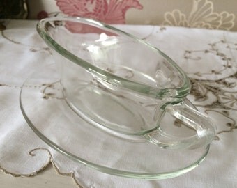 Vintage J A J PYREX Gravy Boat and Saucer. Made in England in 1960s.