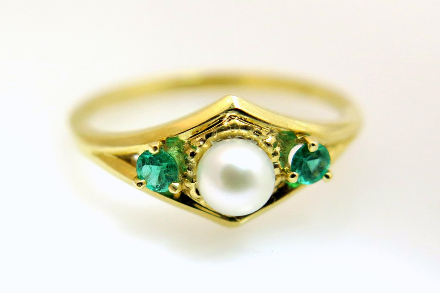 Pearl ring gold Emerald engagement ring Pearl engagement