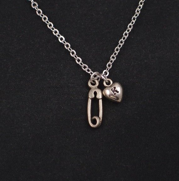 safety pin necklace sterling silver filled initial necklace