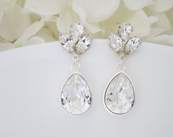 Swarovski teardrop wedding earring, Vintage style bridal earring, Crystal teardrop earring