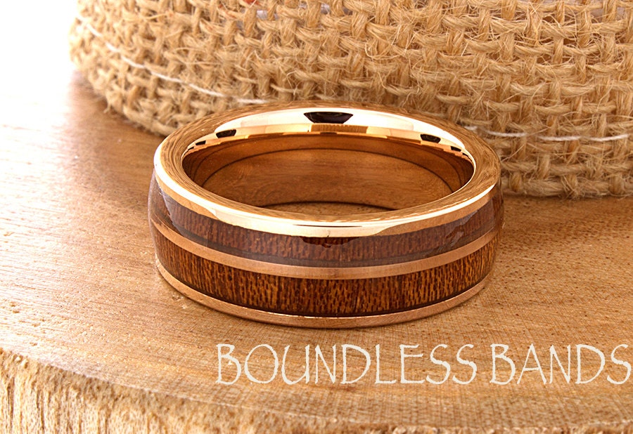 Rose Gold Double Wood Inlay Tungsten Ring Wood Wedding Band Dome High Polished Wedding Ring Promise Ring Women Mens Tungsten Ring 8mm New