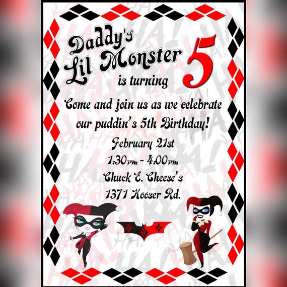 Harley Quinn Invitation by ARCTCDesigns on Etsy