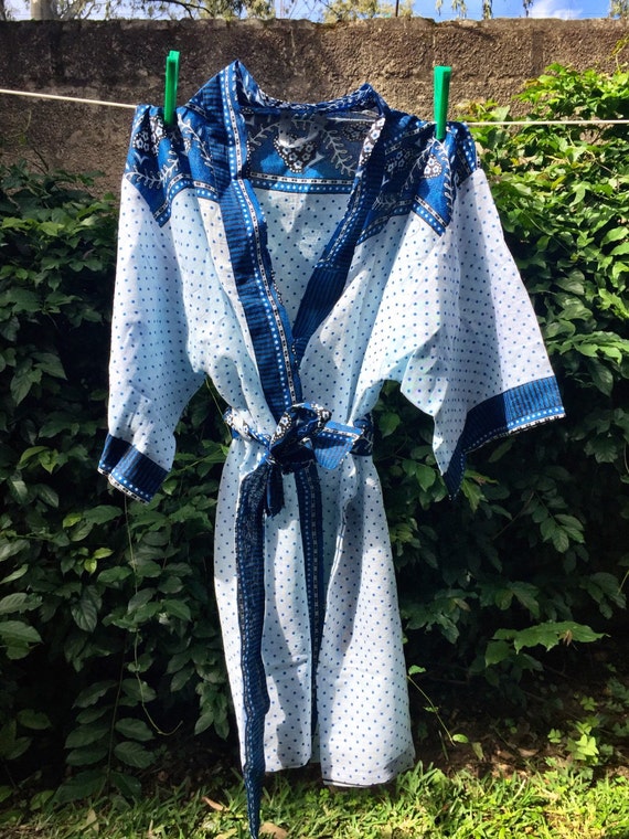 Cotton Turquoise and Black Robe Dressing Gown Tanzania by MACCous