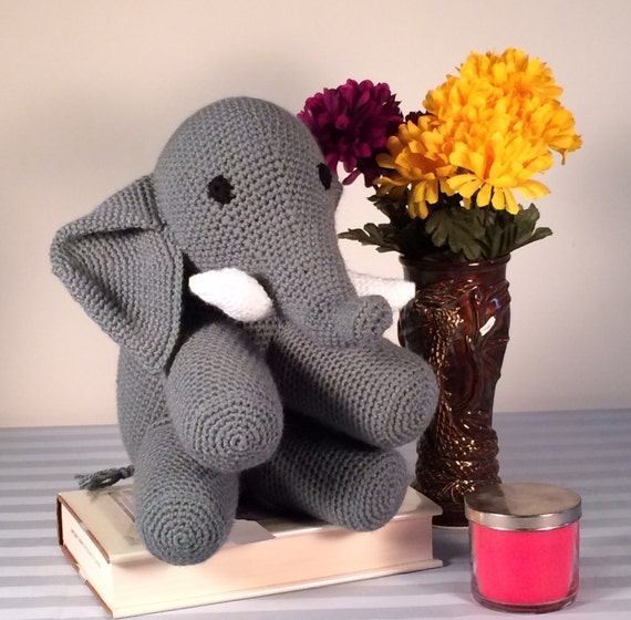 Large Amigurumi Crocheted Plush Elephant
