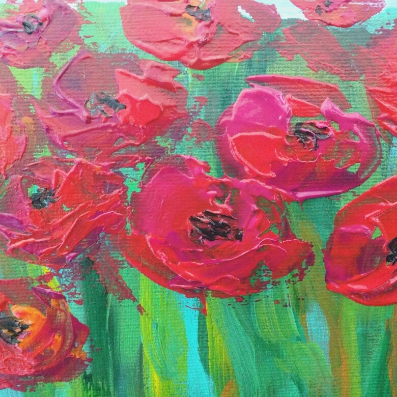 Poppy Flower painting Acrylic on paper Abstract Floral art