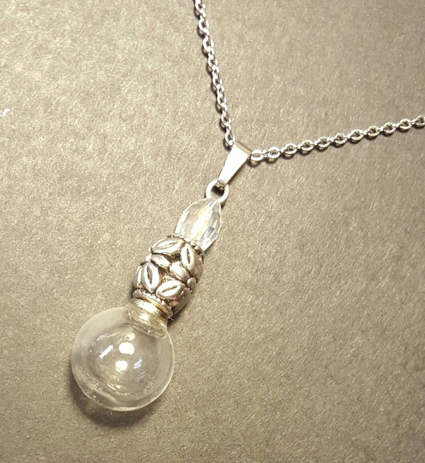 Crystal Ball Necklace Fillable Glass Orb by Thoughtfullkeepsakes