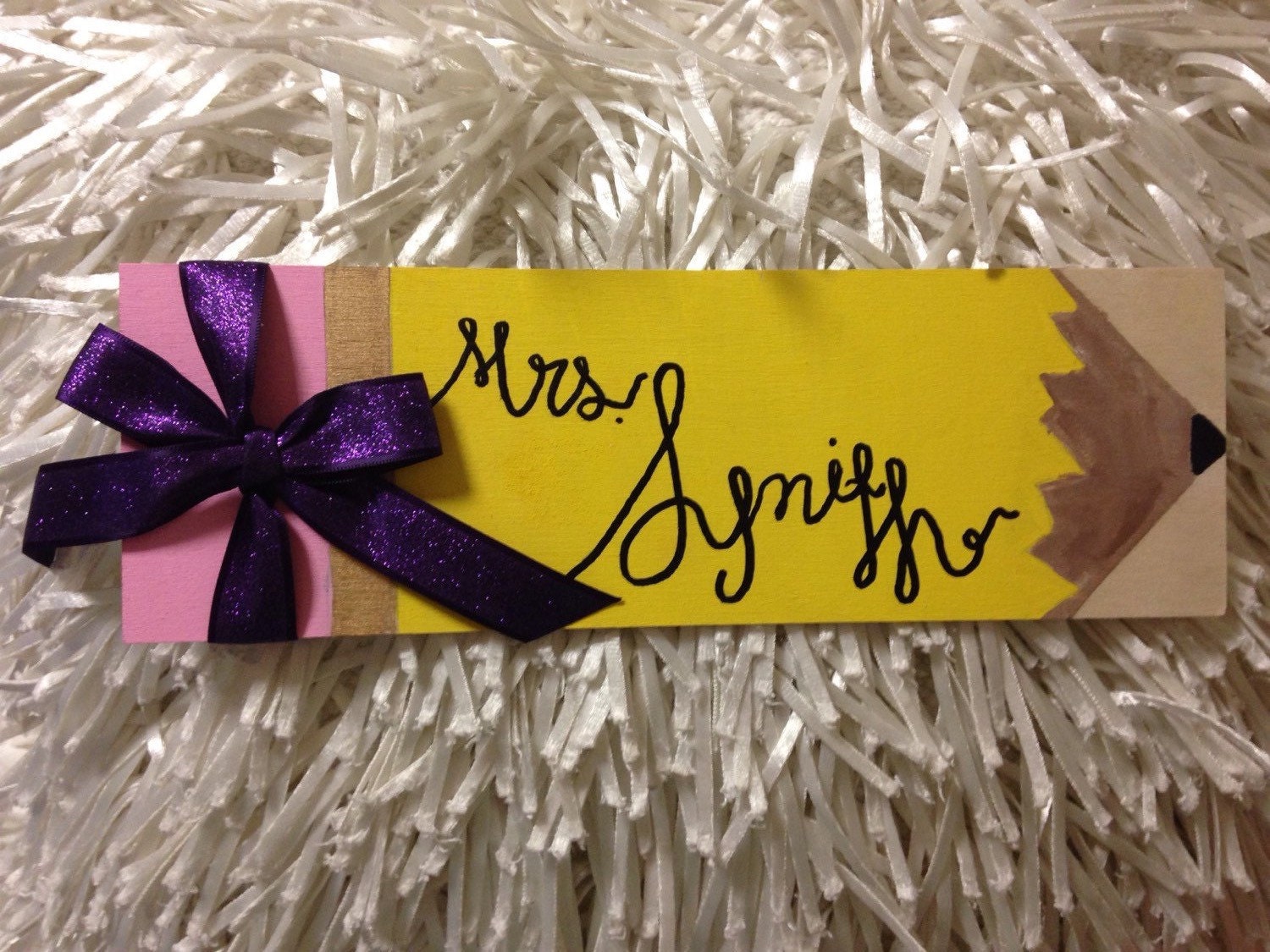 Teacher name tag pencil by CampusScarfs on Etsy