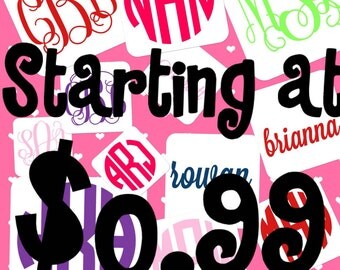 Monogrammed Decal Car Laptop Computer Circle Block or Swirly Vine
