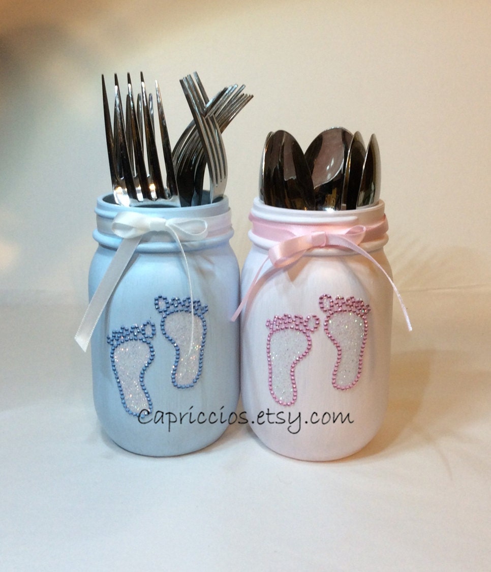 Gender reveal party jars twin baby shower centerpiece