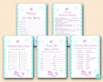 Instant Download, mermaid baby shower games, beach baby shower, nautical theme, Baby Shower Game Package TLC125 TLC516