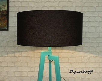 Handmade Tripod Floor lamp with unique wooden stand colored in mint and drum lampshade,different colors lampshade,model Zornitsa Fresh Mint