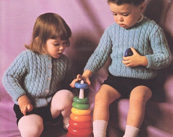 547 PDF Boy and Girl Sweater Knitting Pattern, Size 1 to 4. Pullover Sweater, Cardigan, Toddler Clothing, Vintage 1950's, PDF Download