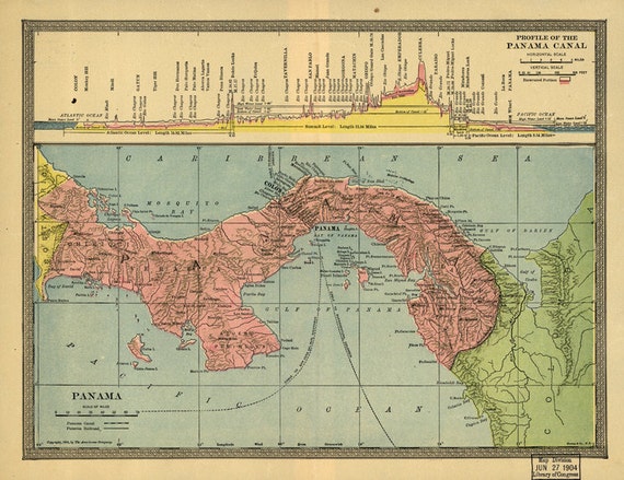 Map Profile of the Panama Canal circa 1904 digital