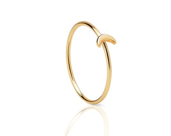 silver moon ring - tiny moon ring, gold moon-Gold plated silver ring-Simple gold ring - Minimal jewelry - stacking ring - little moon ring