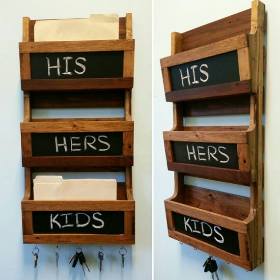 Reclaimed Pallet Wood 3 Pocket Wall Organizer with Chalkboard