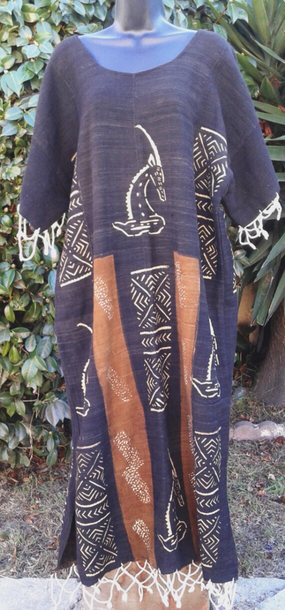 Authentic African Bogolan Mud Cloth Kaftan Dress