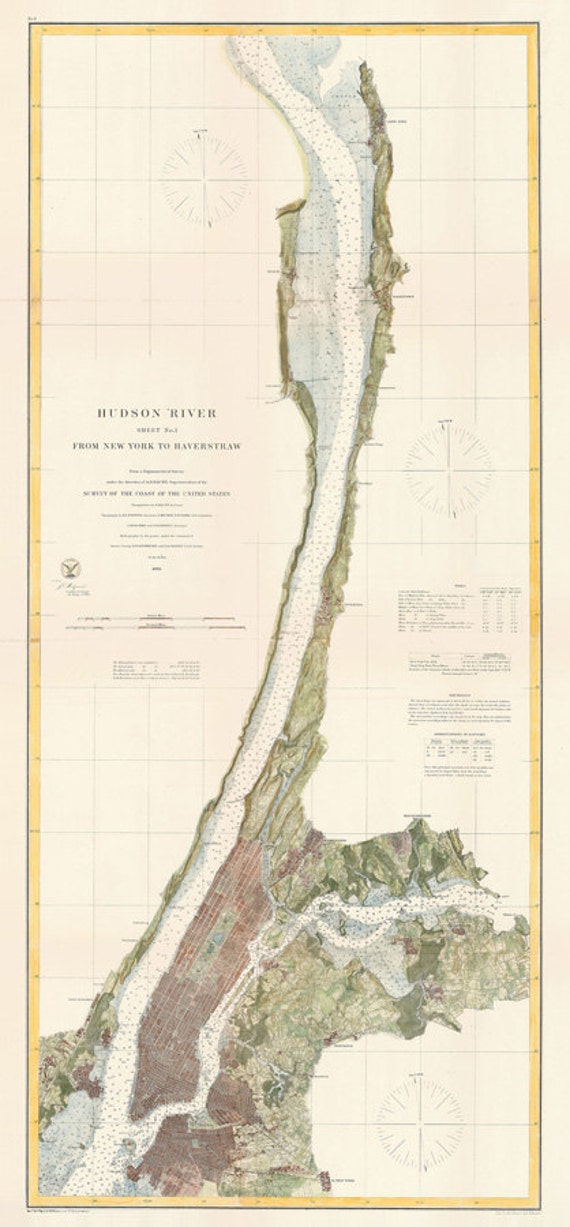 Hudson River Nautical Chart 1863 by on Etsy