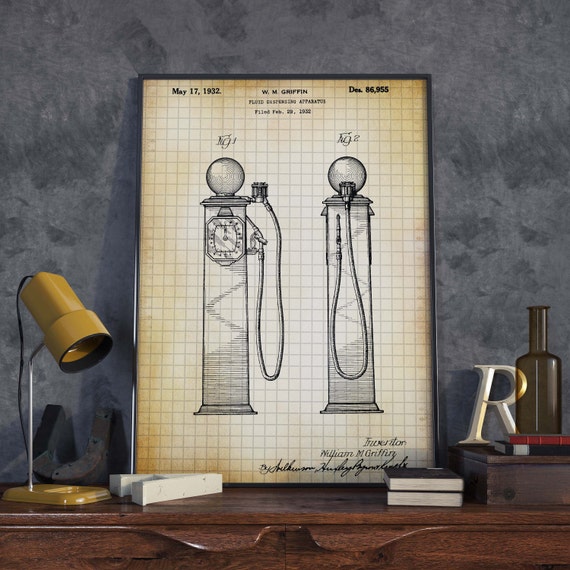 Gas Pump Patent Print Gas Station Decor Vintage Gas Pump