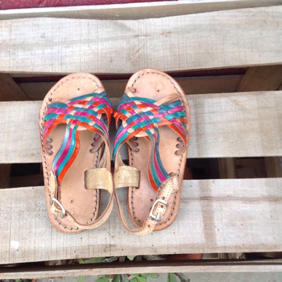 Girls Mexican huaraches multicolored mexican by dahliaNamaryllis