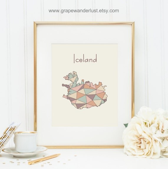 Items similar to Iceland art, Iceland map, Iceland print, Iceland