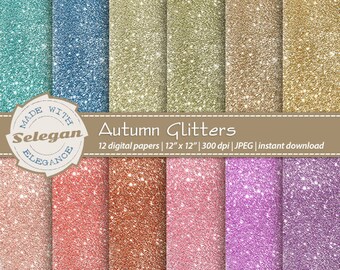 Autumn Glitters, Digital Paper, Scrapbook, Paper, 12x12, Printable, Glitter, Lighting, Pattern, Blink, Texture,Sparkle,Winter,Background,