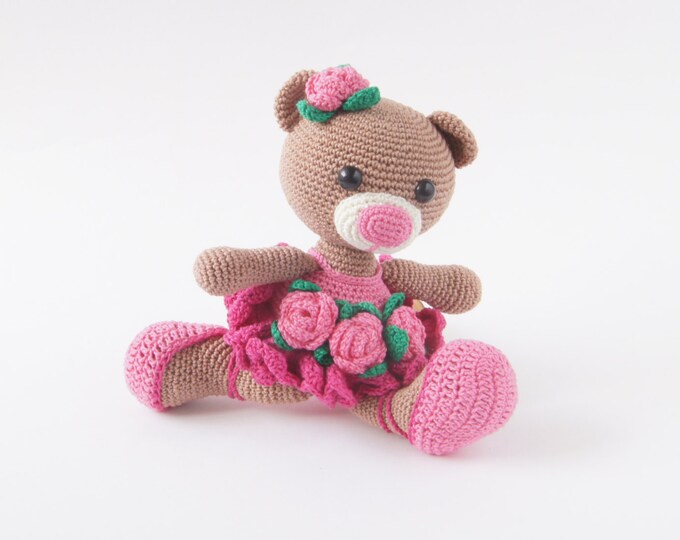 Crochet Toy Teddy Bear Ballerina Amigurumi StuffedToy Present Gift for Boy Girl Baby Shower Pink Handmade