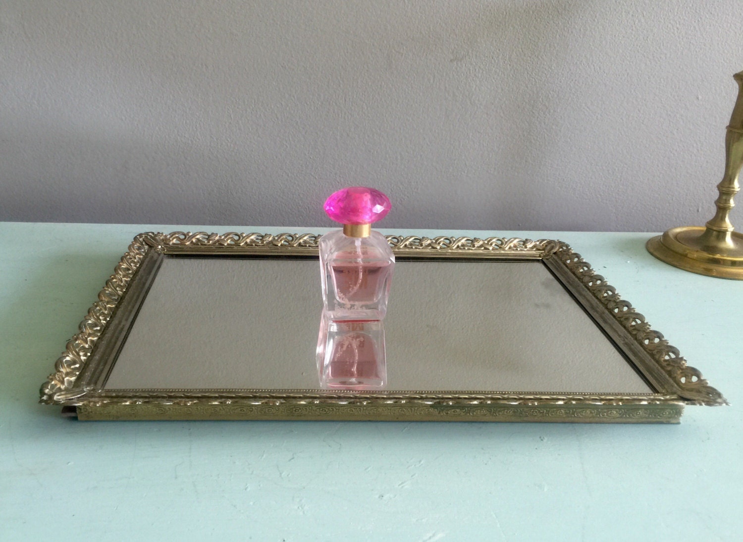 Mirror vanity tray Gold Filigree perfume tray bathroom tray