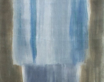 Grey silk scarf. Hand painted silk scarf. Abstract flowers on silk in blue grey mood. Painting on silk by Dimo/ Holidays gift