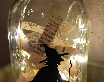 Halloween Witch Light up Mason Jar, Light up Mason Jar, Rice lights Mason Jar , Night Light Mason Jar