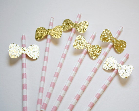 Kate Spade Themed Party Straws with gorgeous sequin glitter bows