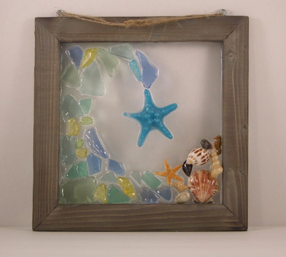 Items similar to Starfish & Waves! Beach Glass, Sea Glass framed Art on ...