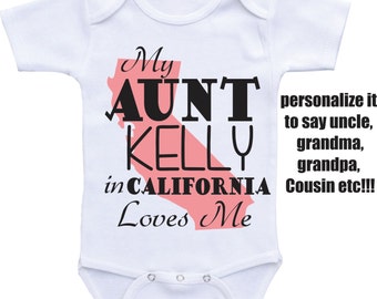 Aunt Onesies-My Aunt Loves Me from different State or countries Aunt Onesie/Auntie shirt/ I love my Aunt baby boy baby girl Aunt baby shirt