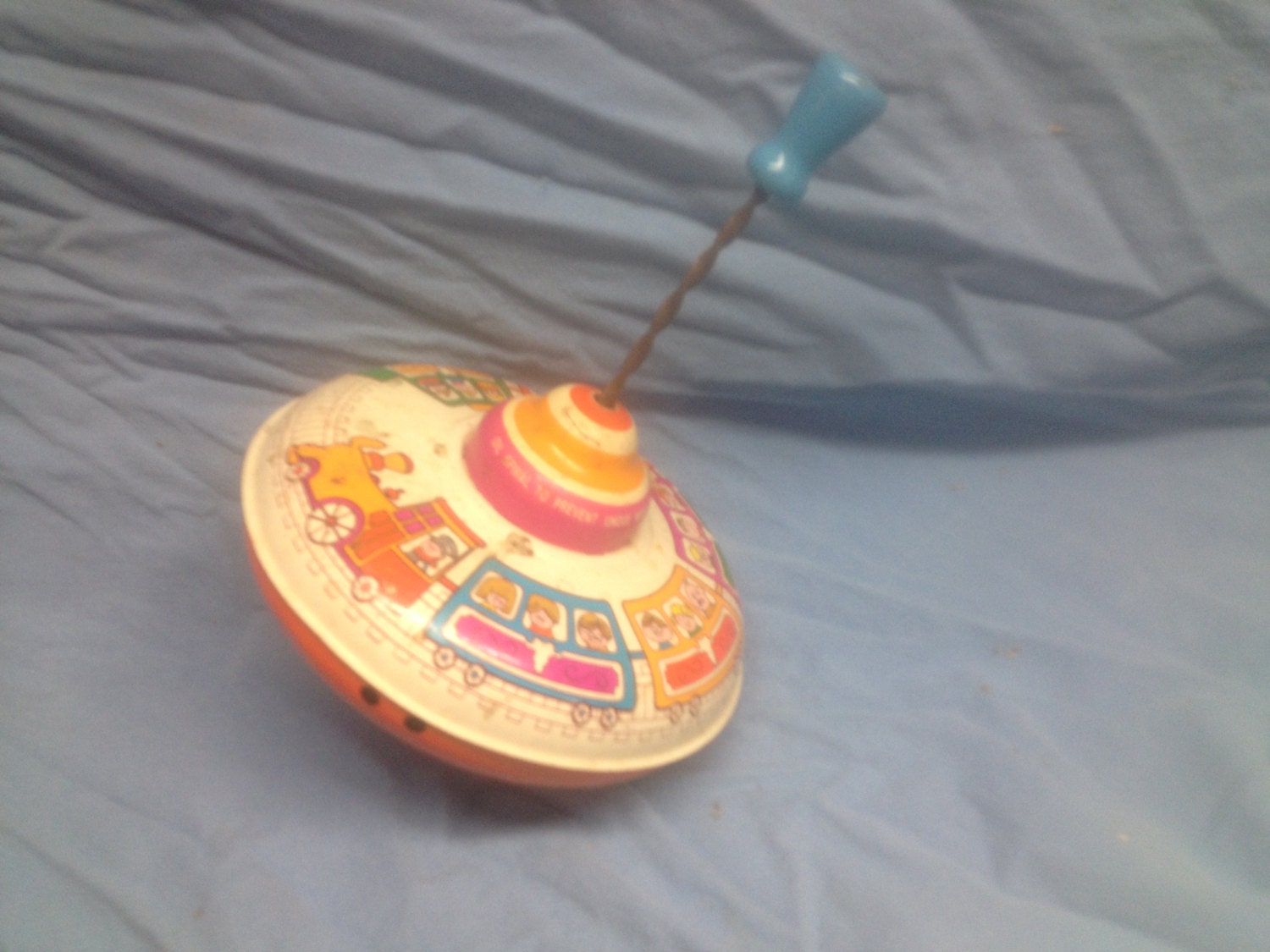 Vintage Metal Spinning Top Tin Toy Old Kids Toy Corkscrew