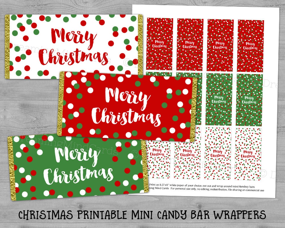 Printable Mini Candy Bar Wrapper Labels Merry Christmas Red