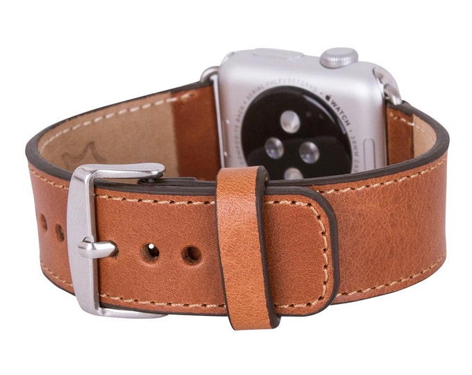 Apple Watch Leather Strap Band, Wife Gift Husband Boyfriend Gift, Apple Watch Leather Band 38 mm 42mm for Series 1 and Series 2 in RusticTan