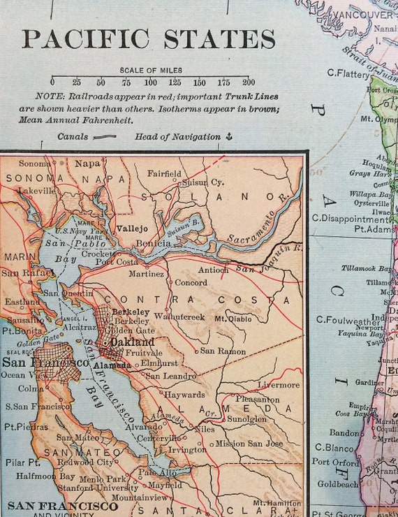 Pacific States Map Map of West Coast States Antique Map of