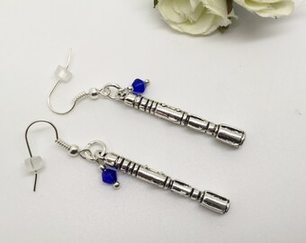 Sonic Screwdriver earrings inspired by Dr Who. With glass crystals. Pierced ears