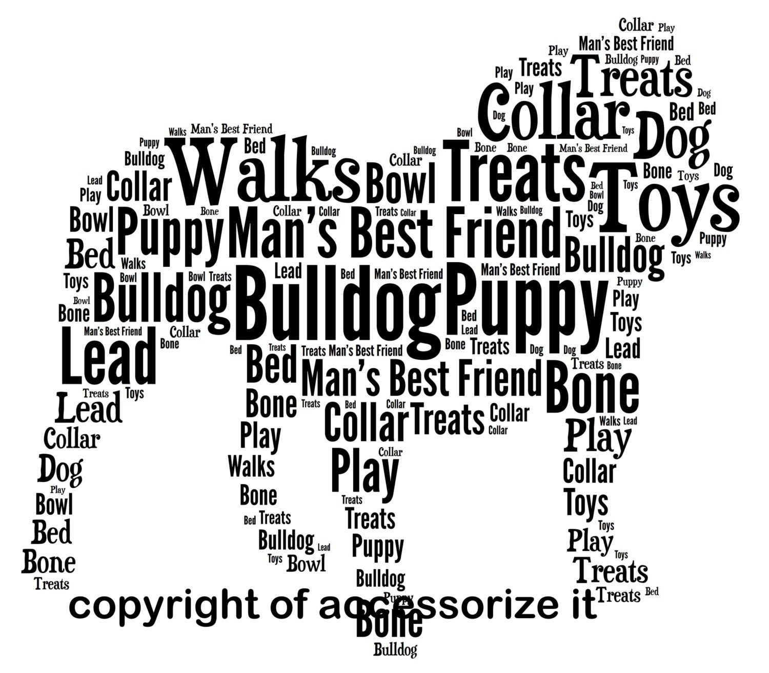 A4 Size Personalised Bulldog Word Art Print by WordArtPrints4You