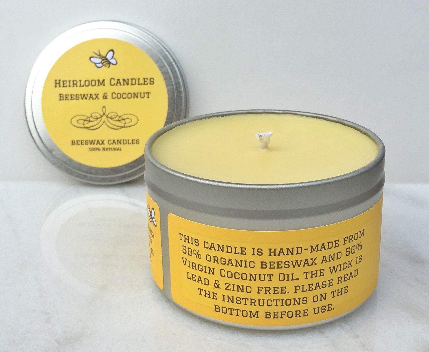 Beeswax & Coconut Candle 8oz Tin Air Purifier Aromatherapy