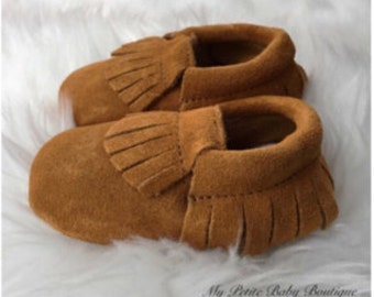 100% genuine Suede leather, Baby Moccasins, Brown Moccasins, Leather Moccasins, Baby Shoes