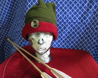 Hat - Box shaped olive and burgundy hat