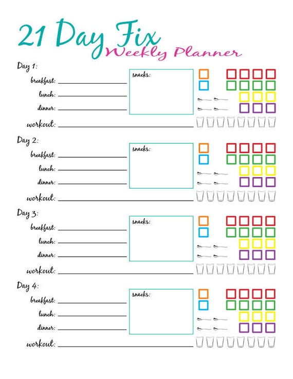 21 Day Fix Weekly Meal Plan 1500 1799 by DragonflyStudioShop