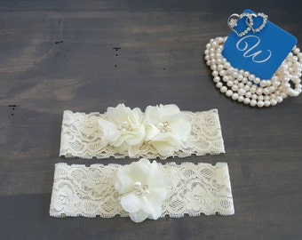 CUSTOM COLOUR Chiffon Flower Wedding Garter Set