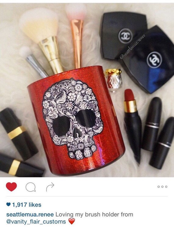Sugar Skull Makeup Brush Holder by TheVanityFlair on Etsy
