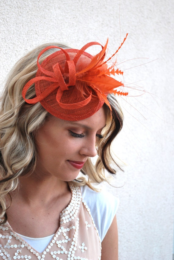 Burnt Orange Fascinator Tea Party Hat Church Hat by QueenSugarBee